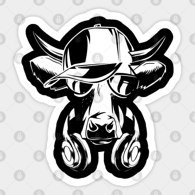 Cow with headphones and cool sunglasses Sticker by RIWA